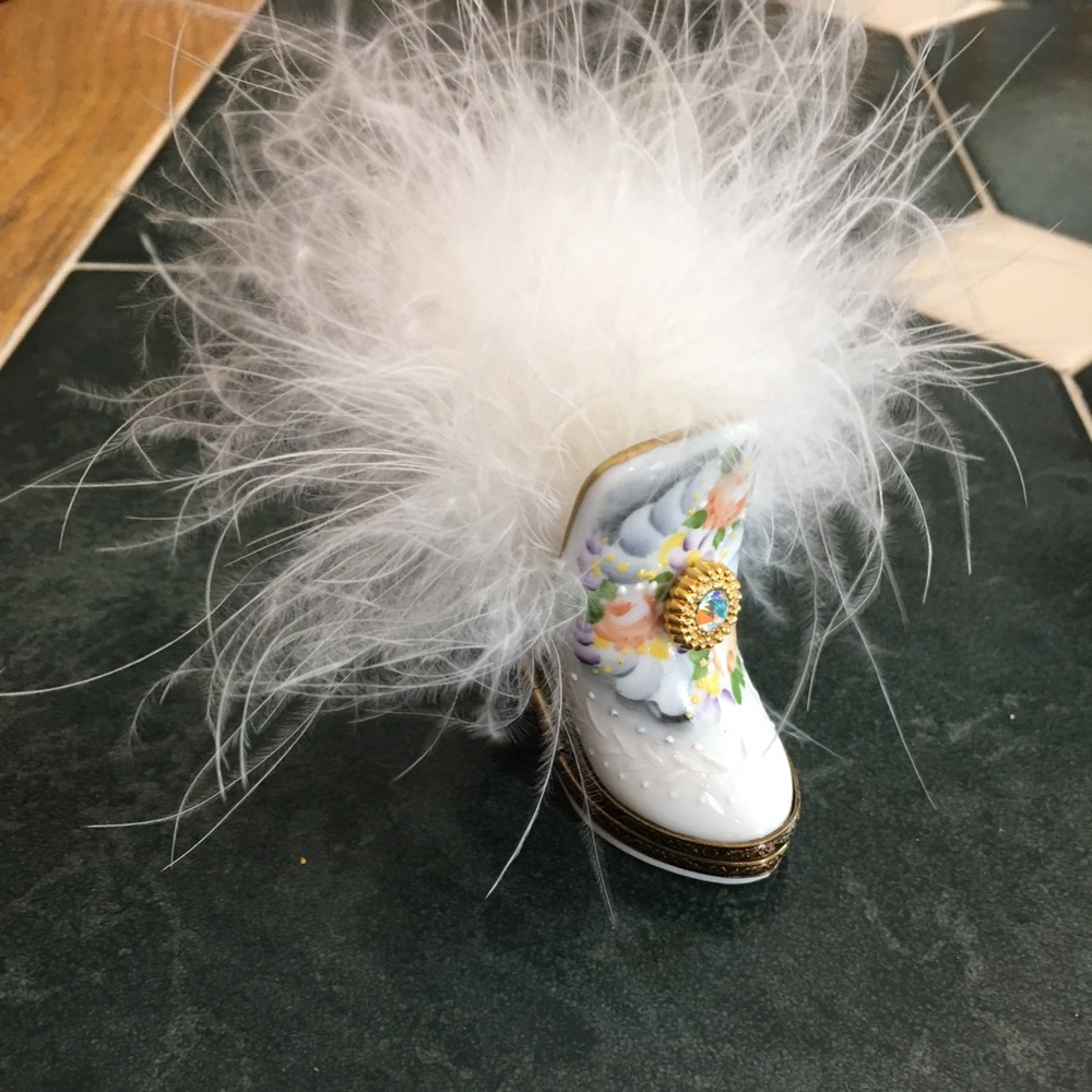 Limoges Box Shoe with Feathers